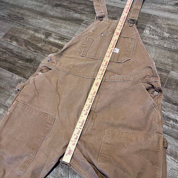 Round House Overalls Mens 44x32 Brown Duck Canvas Double Knee Bib Hammer Loop - Picture 12 of 15